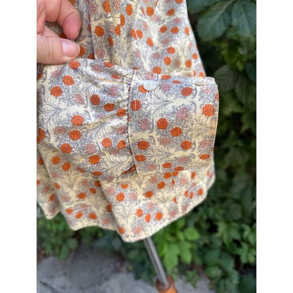 70s Bleyle Ditzy Floral Blouse 100% Cotton Button-Up Shirt Ivory Orange Carnatio - Picture 7 of 12